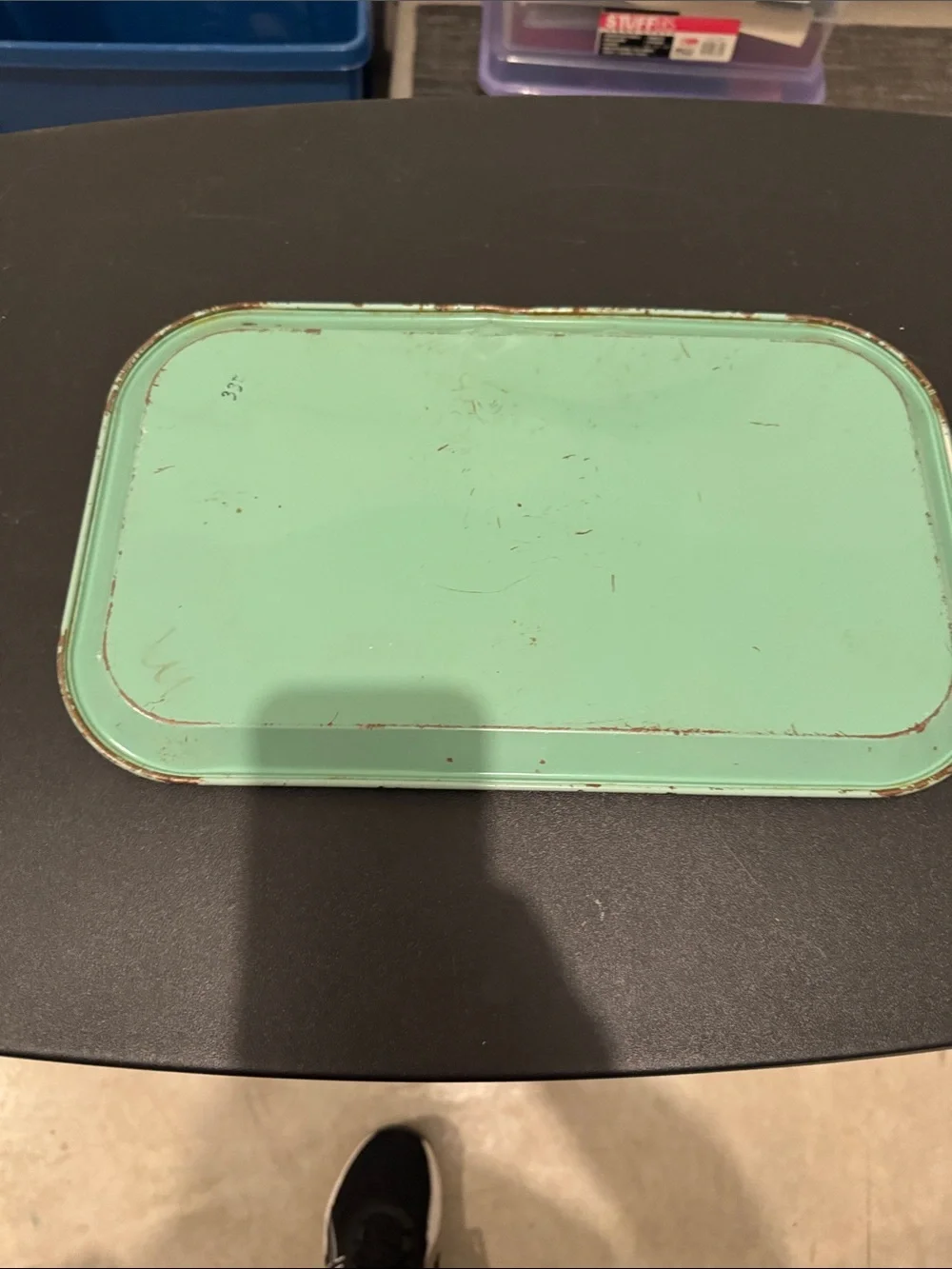 Vintage Floral Metal Tray in Mint Green
